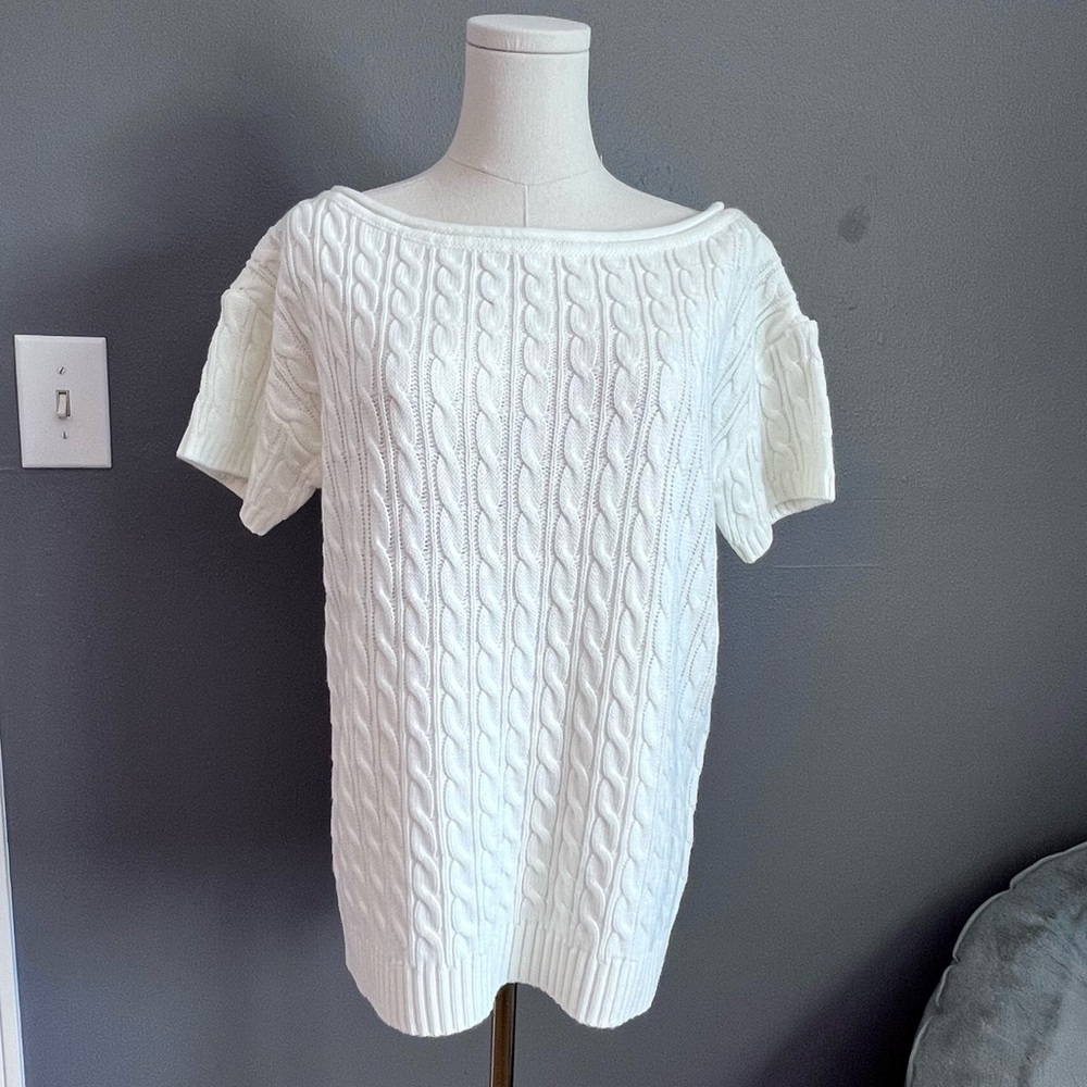 ANDREE BY UNIT White Cable Knit Scoop Neck Sweater